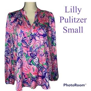 Lilly Pulitzer Gorgeous Pink & Purple Floral Lilly Long Sleeve Tunic Top Small